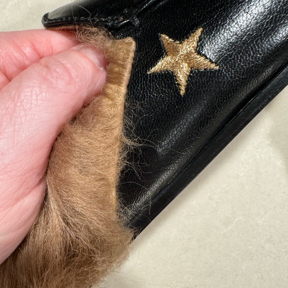 GUCCI Princetown Mule Fur Slippers With Embroidered Bees and Stars Black Leather - Picture 5 of 14